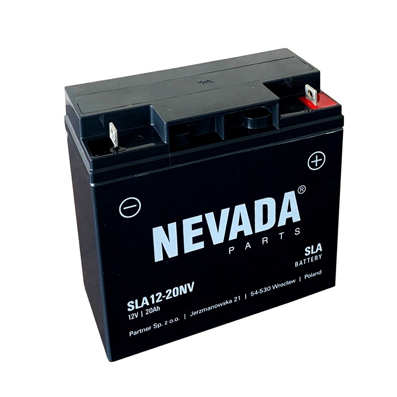 Akumulator do traktorka Nevada 20Ah 12V o rozmiarze 181x77x167mm.