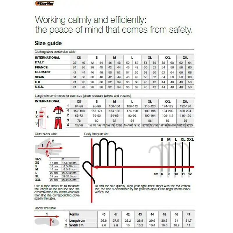 Tabela rozmiarów Oleo-Mac